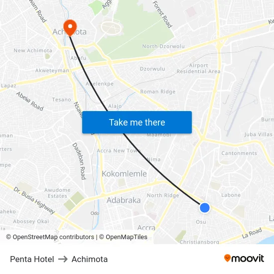 Penta Hotel to Achimota map