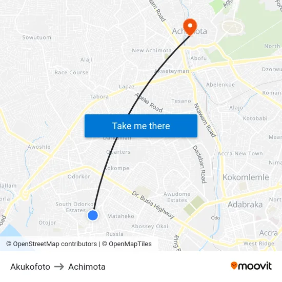 Akukofoto to Achimota map