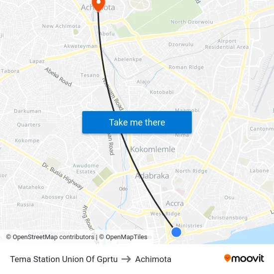 Tema Station Union Of Gprtu to Achimota map