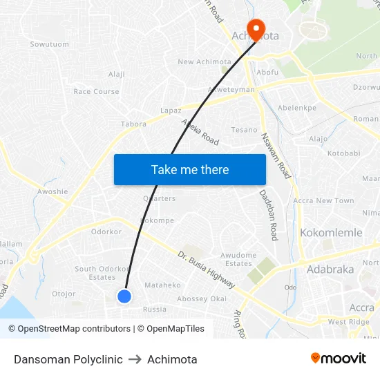 Dansoman Polyclinic to Achimota map