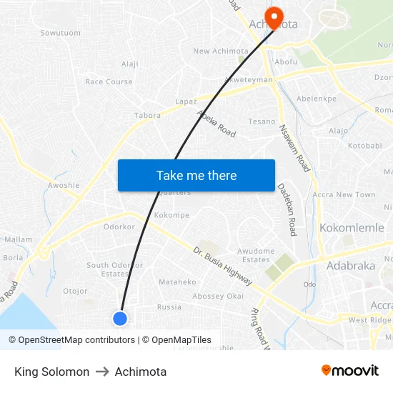 King Solomon to Achimota map