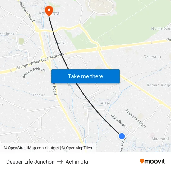 Deeper Life Junction to Achimota map