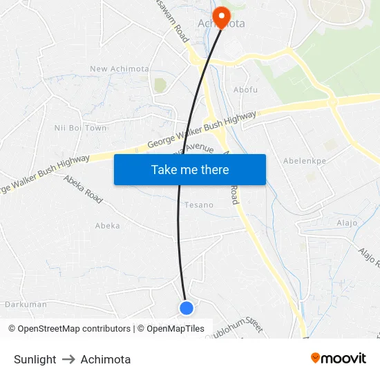 Sunlight to Achimota map