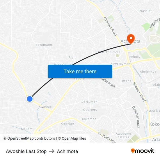 Awoshie Last Stop to Achimota map