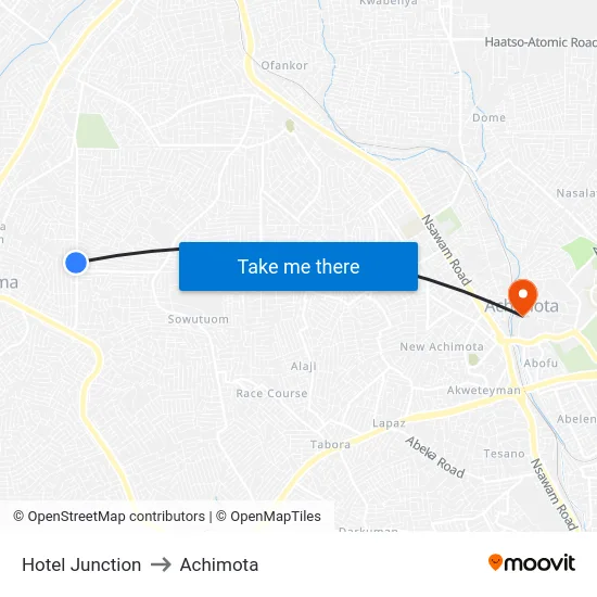 Hotel Junction to Achimota map