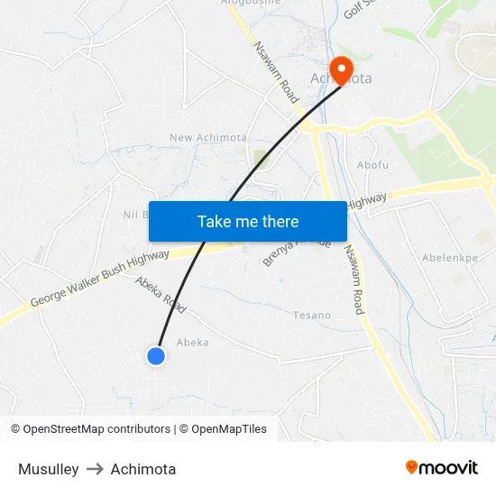 Musulley to Achimota map