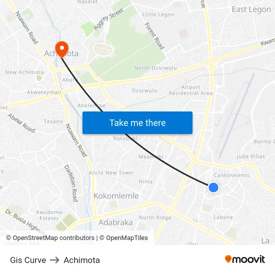 Gis Curve to Achimota map