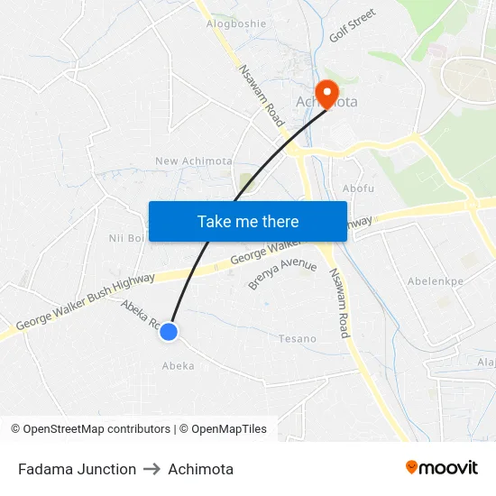 Fadama Junction to Achimota map