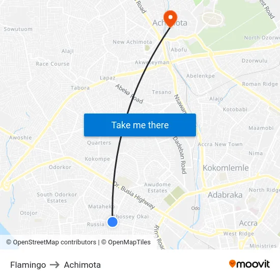 Flamingo to Achimota map