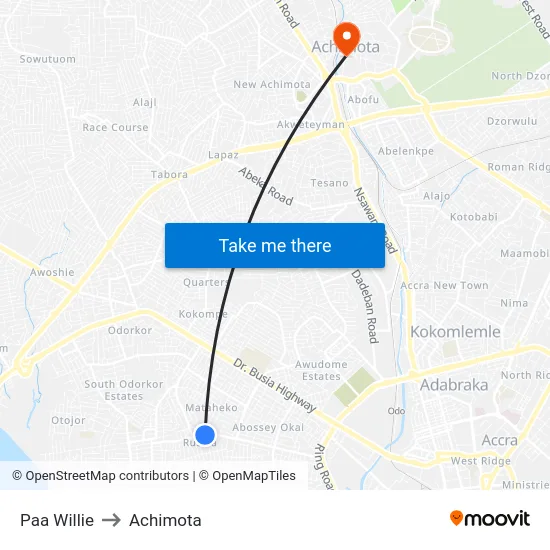 Paa Willie to Achimota map
