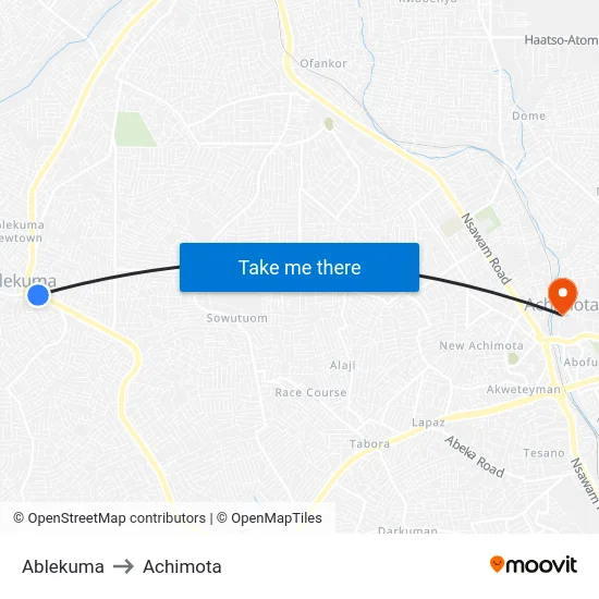 Ablekuma to Achimota map