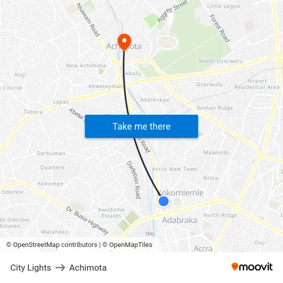 City Lights to Achimota map