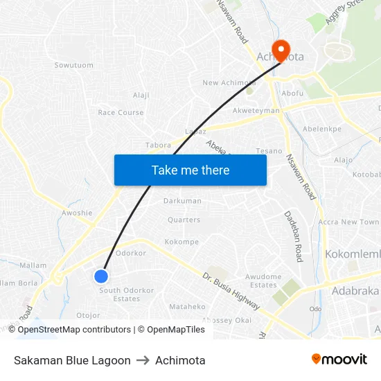 Sakaman Blue Lagoon to Achimota map