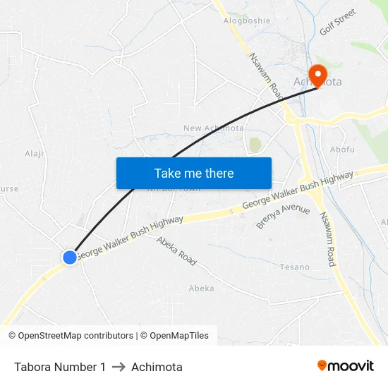 Tabora Number 1 to Achimota map