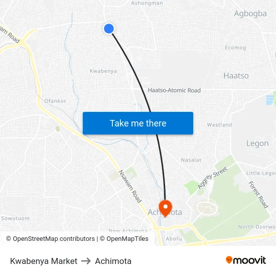 Kwabenya Market to Achimota map
