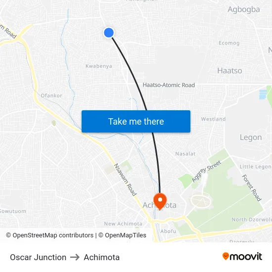 Oscar Junction to Achimota map