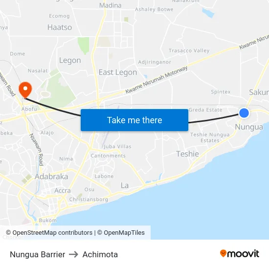 Nungua Barrier to Achimota map