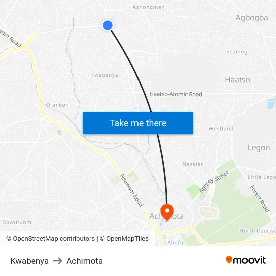 Kwabenya to Achimota map