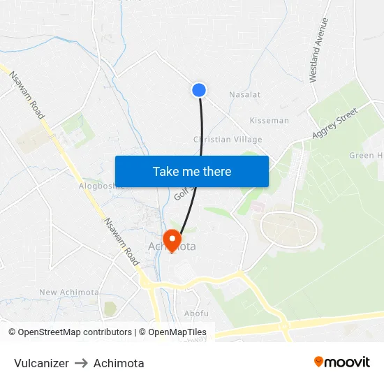Vulcanizer to Achimota map