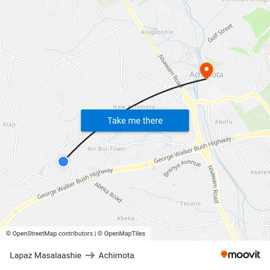 Lapaz Masalaashie to Achimota map
