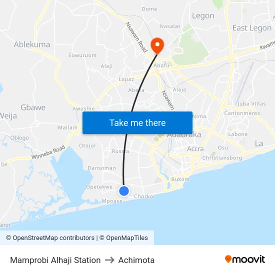Mamprobi Alhaji Station to Achimota map