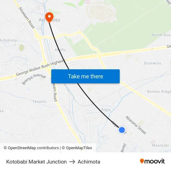 Kotobabi Market Junction to Achimota map