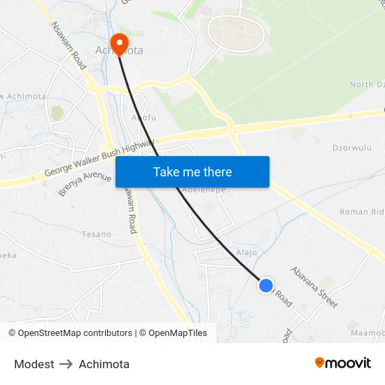 Modest to Achimota map
