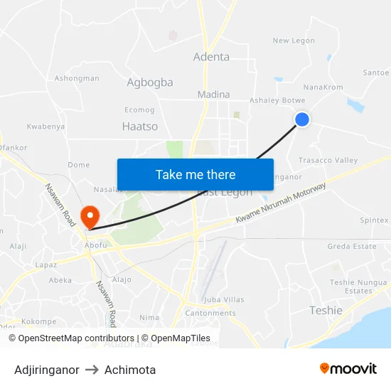 Adjiringanor to Achimota map