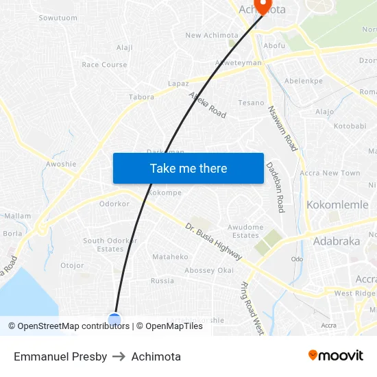 Emmanuel Presby to Achimota map