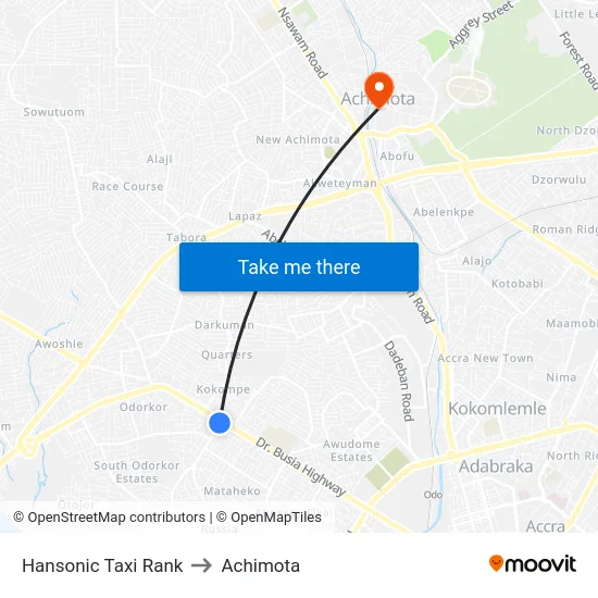 Hansonic Taxi Rank to Achimota map