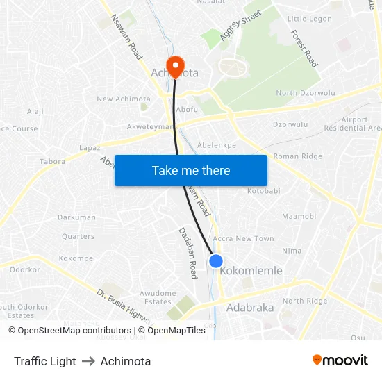 Traffic Light to Achimota map