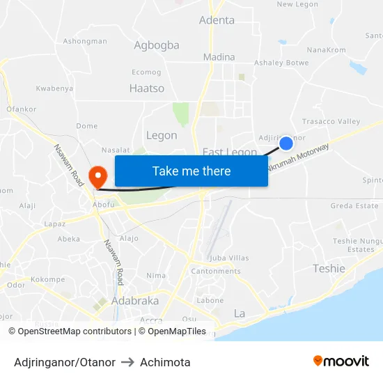 Adjringanor/Otanor to Achimota map