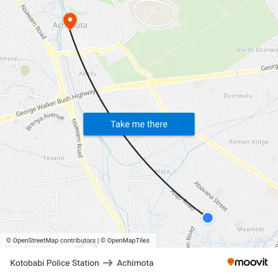 Kotobabi Police Station to Achimota map