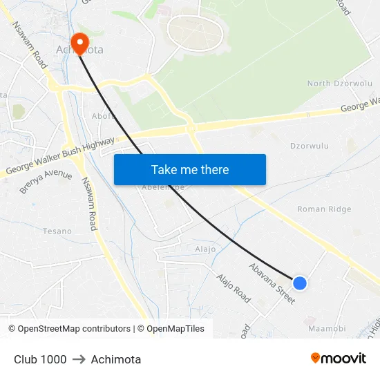 Club 1000 to Achimota map