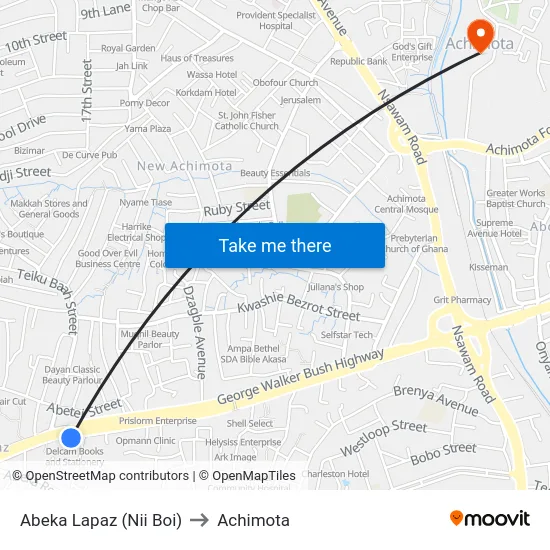 Abeka Lapaz (Nii Boi) to Achimota map