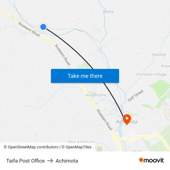 Taifa Post Office to Achimota map