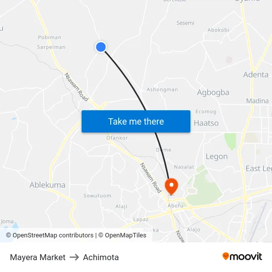 Mayera Market to Achimota map