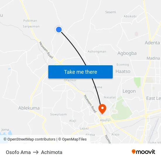 Osofo Ama to Achimota map