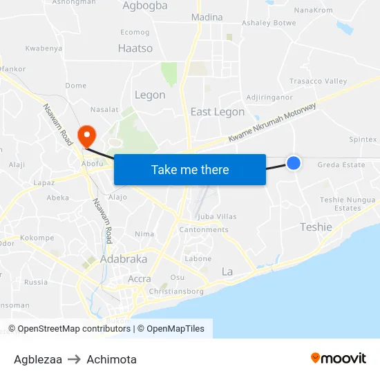 Agblezaa to Achimota map