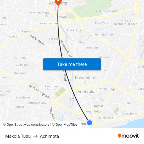 Makola Tudu to Achimota map