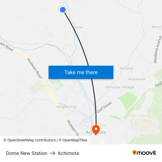 Dome New Station to Achimota map