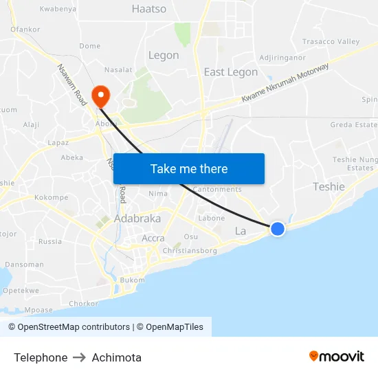 Telephone to Achimota map