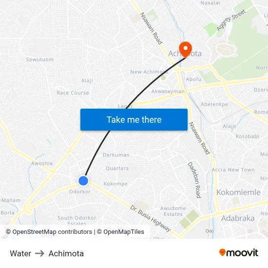 Water to Achimota map