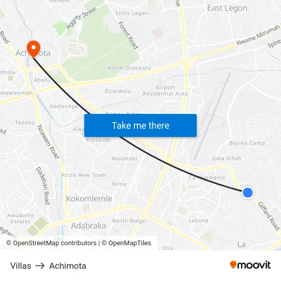 Villas to Achimota map