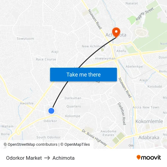 Odorkor Market to Achimota map