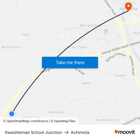 Kwashieman School Junction to Achimota map