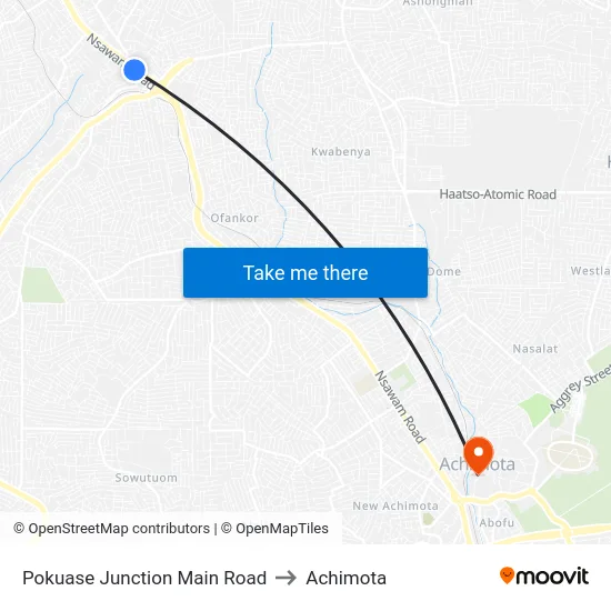 Pokuase Junction Main Road to Achimota map