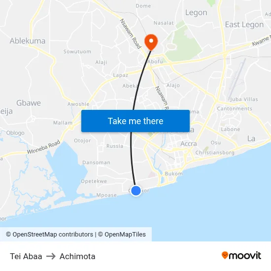 Tei Abaa to Achimota map