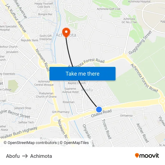 Abofu to Achimota map