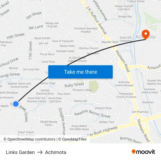 Links Garden to Achimota map
